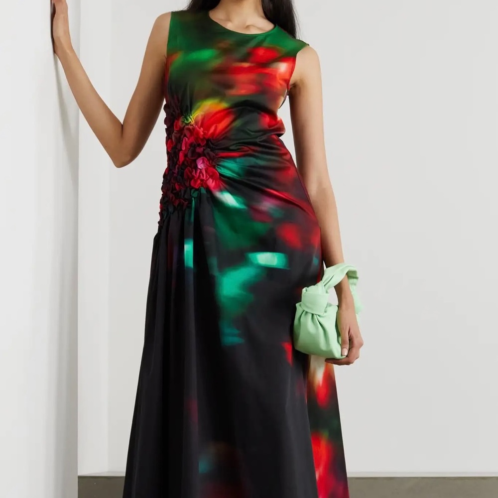 Dries Van Noten Ruched Printed Cotton-Poplin Midi Dress